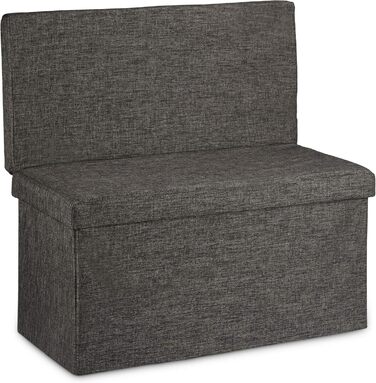 Relaxdays Faltbarer Sitzhocker mit Lehne, Stauraum, Leinen, 73x76x38 cm, Braun