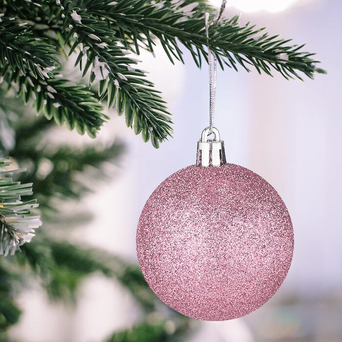Relaxdays Weihnachtskugeln 101er Set, Kunststoff, Christbaumschmuck, rosa/weiß Hellrosa