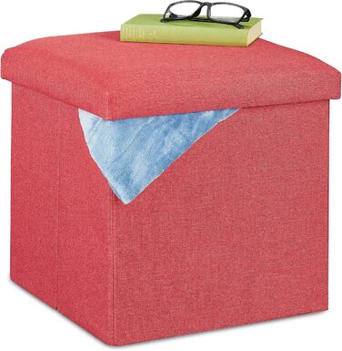 Relaxdays Sitzhocker, faltbar, gepolstert, eckig, Stoff, 37x37,5x37,5 cm, 1 Stk, Rot