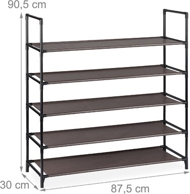 Relaxdays XL Schuhregal Stecksystem, 5 Ebenen, für 20 Paar Schuhe, Stoff Schuhständer, HxBxT: 90,5 x 87,5 x 30 cm, (Braun)