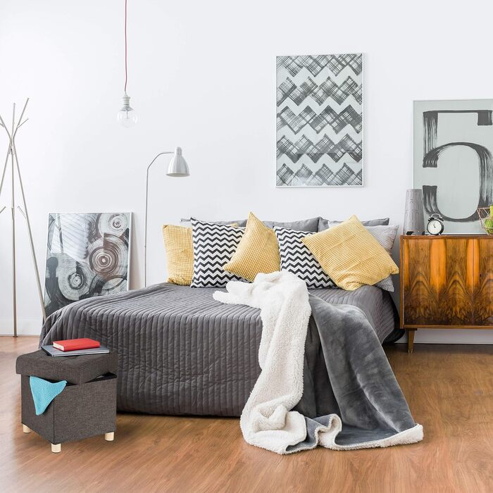 Relaxdays Sitzhocker mit Stauraum, gepolstert, gesteppt, Stoff, 40x38x38 cm, grau (Braun)