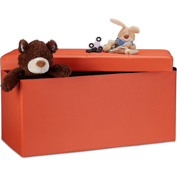 Relaxdays Faltbare Sitzbank 76cm, 2-Sitzer mit Stauraum, Kunstleder, 300kg belastbar, Orange